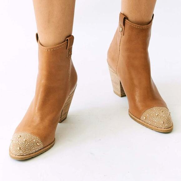 Stuart Weitzman 7.5 Rhinestone Studded Western Ankle Boots Leather Cowboy Brown - Picture 11 of 11